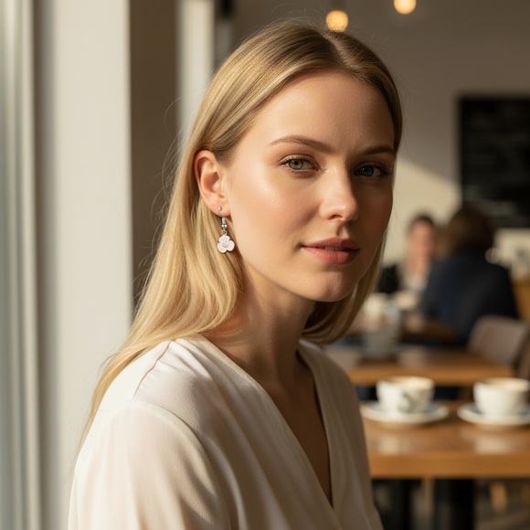 5/$25 Chic Floral Earrings in White, Pink , and Gold Color - Picture 5 of 6